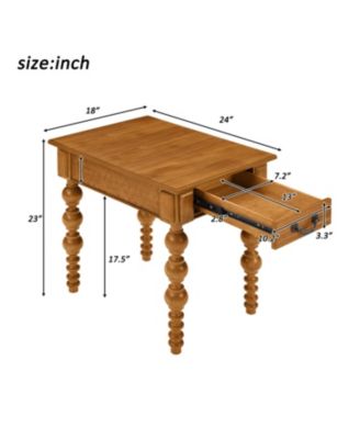 Solid Wood Coffee Table Set of 3 w/ Drawer - Vintage Style (Natural)