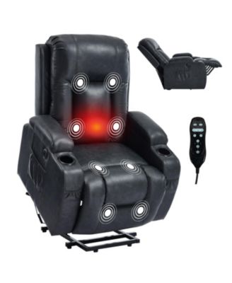 Streamdale Dark Grey Power Lift Recliner, 350 LBS, Massage, Heat, USB & Cup Holders