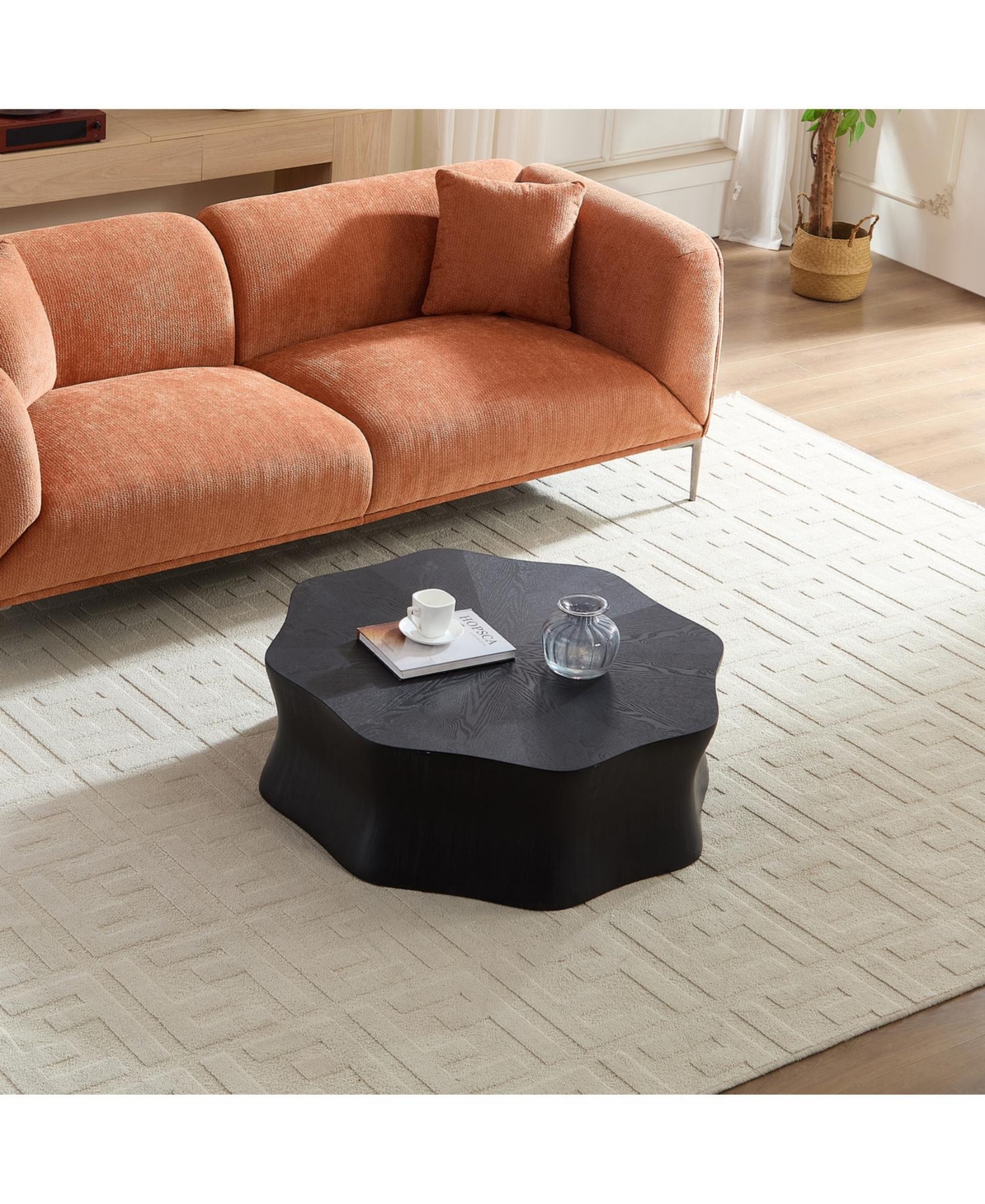 Streamdale Furniture Streamdale Black Petal Coffee Table - Birch Veneer, Brushed Sides