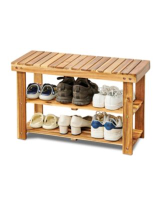 Acacia Wood 2-Tier Shoe Rack Bench - Entryway Organizer