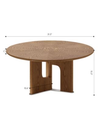 31.5 Inches Round Rustic Ash Wood Veneer Coffee Table for Small Living Room