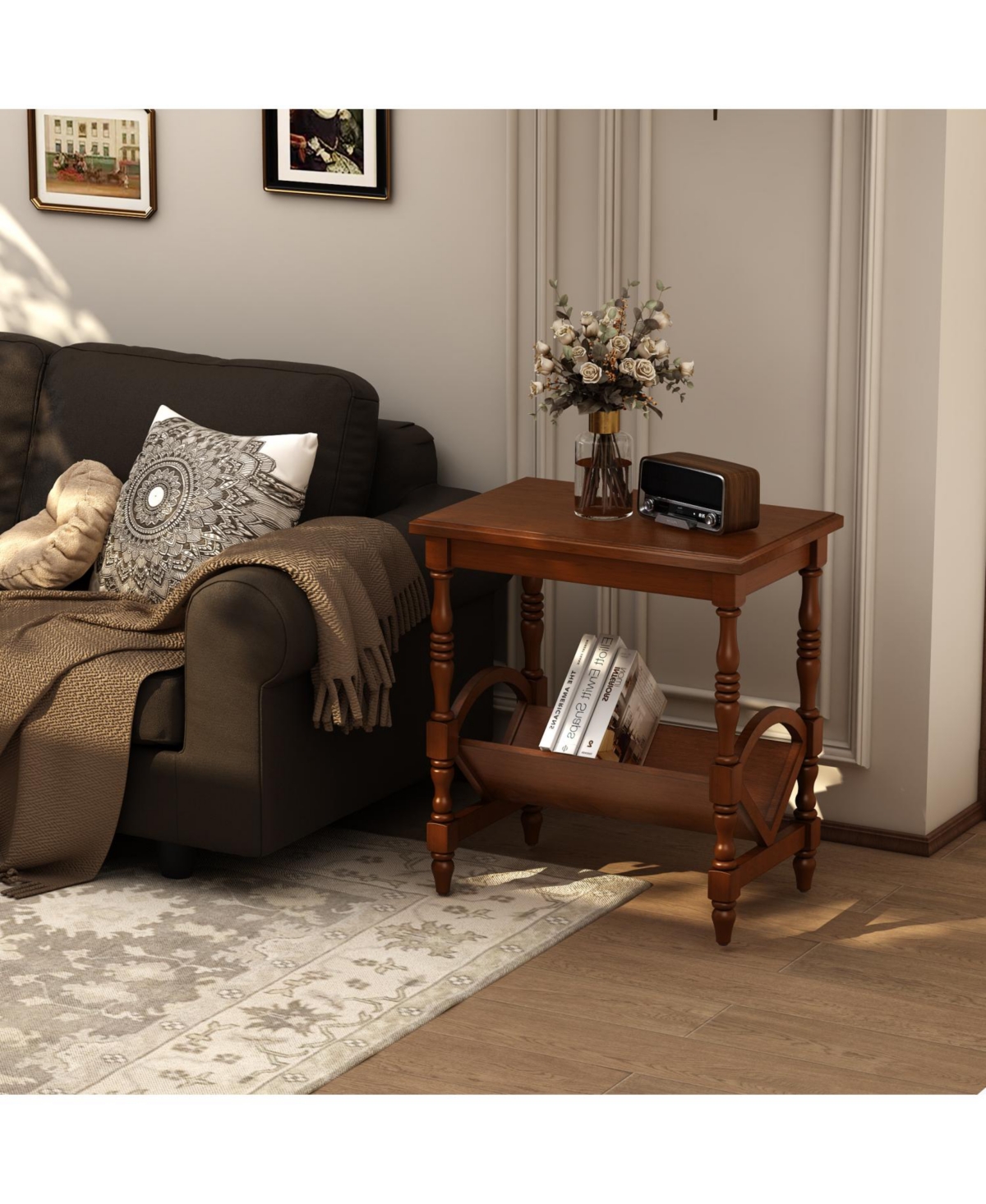 Streamdale Furniture Classic Wooden Side Table with Magazine Rack