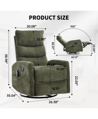  Heat Massage Rocker Recliner Chair, Swivel Fabric, Green