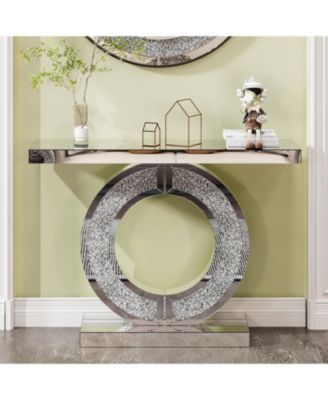 Crystal O-Shaped Mirror Console Table