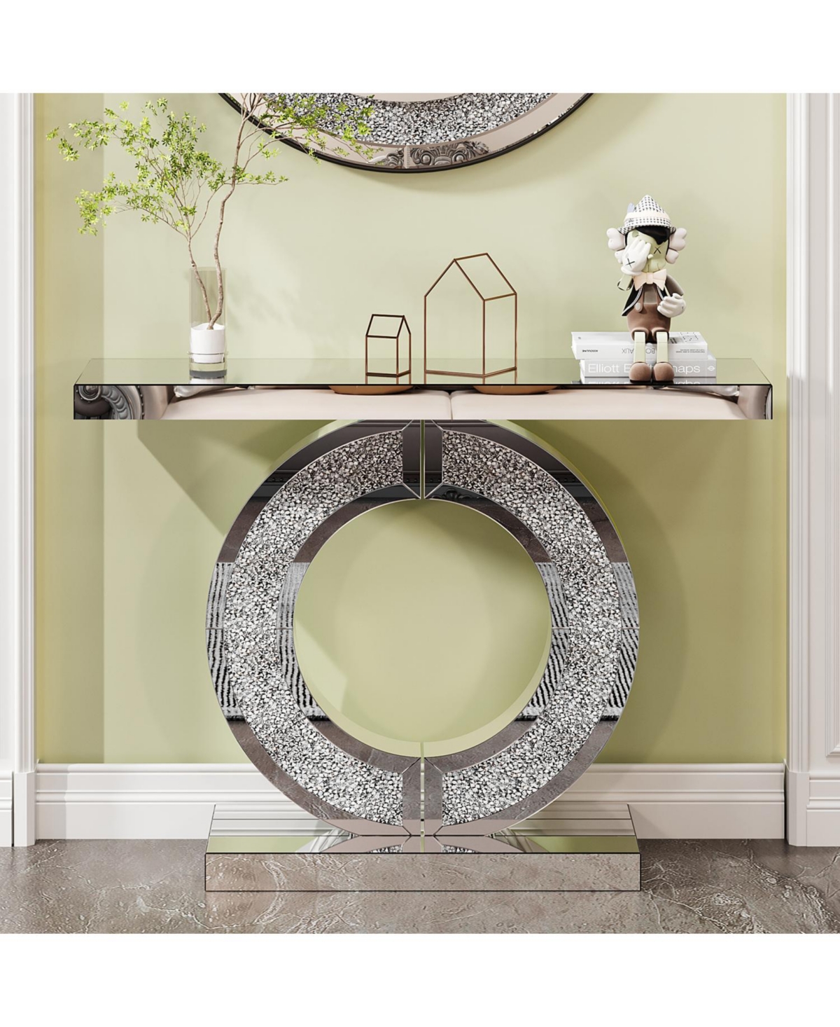 Streamdale Furniture Crystal O-Shaped Mirror Console Table