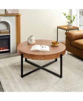 Streamdale Modern Retro Round Coffee Table, Black Cross Legs