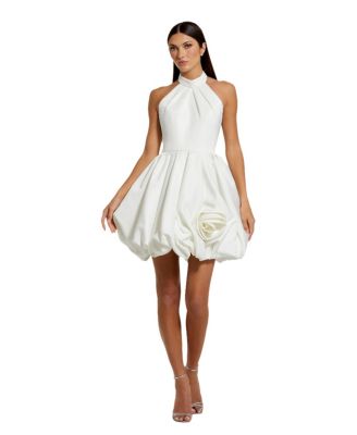 Women's Satin High Neck Sleeveless Bubble Hem Mini Dress