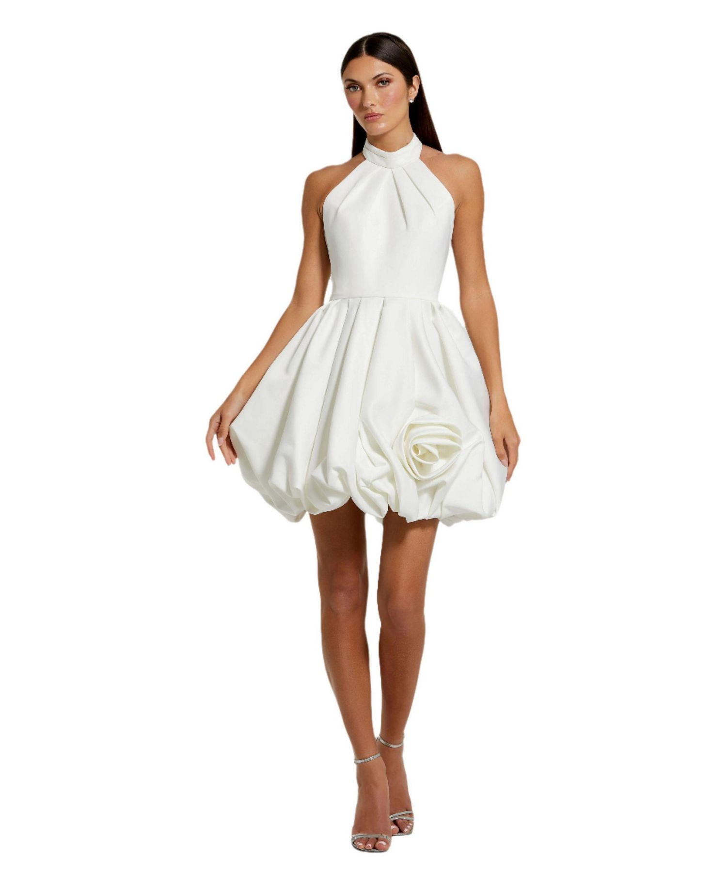 Women's Satin High Neck Sleeveless Bubble Hem Mini Dress