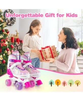 4 Sizes Adjustable Quad Skates with Light-up Wheels Safety Protection for Ages 13+