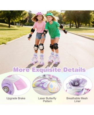 4 Sizes Adjustable Quad Skates with Light-up Wheels Safety Protection for Ages 13+
