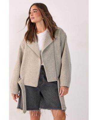 Women's Oversized Brushed Belted Biker Jacket