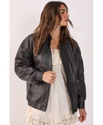 Women's Real Leather Oversized Bomber Jacket