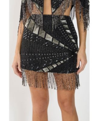 Women's Panelled Tassel Sequin Mini Skirt