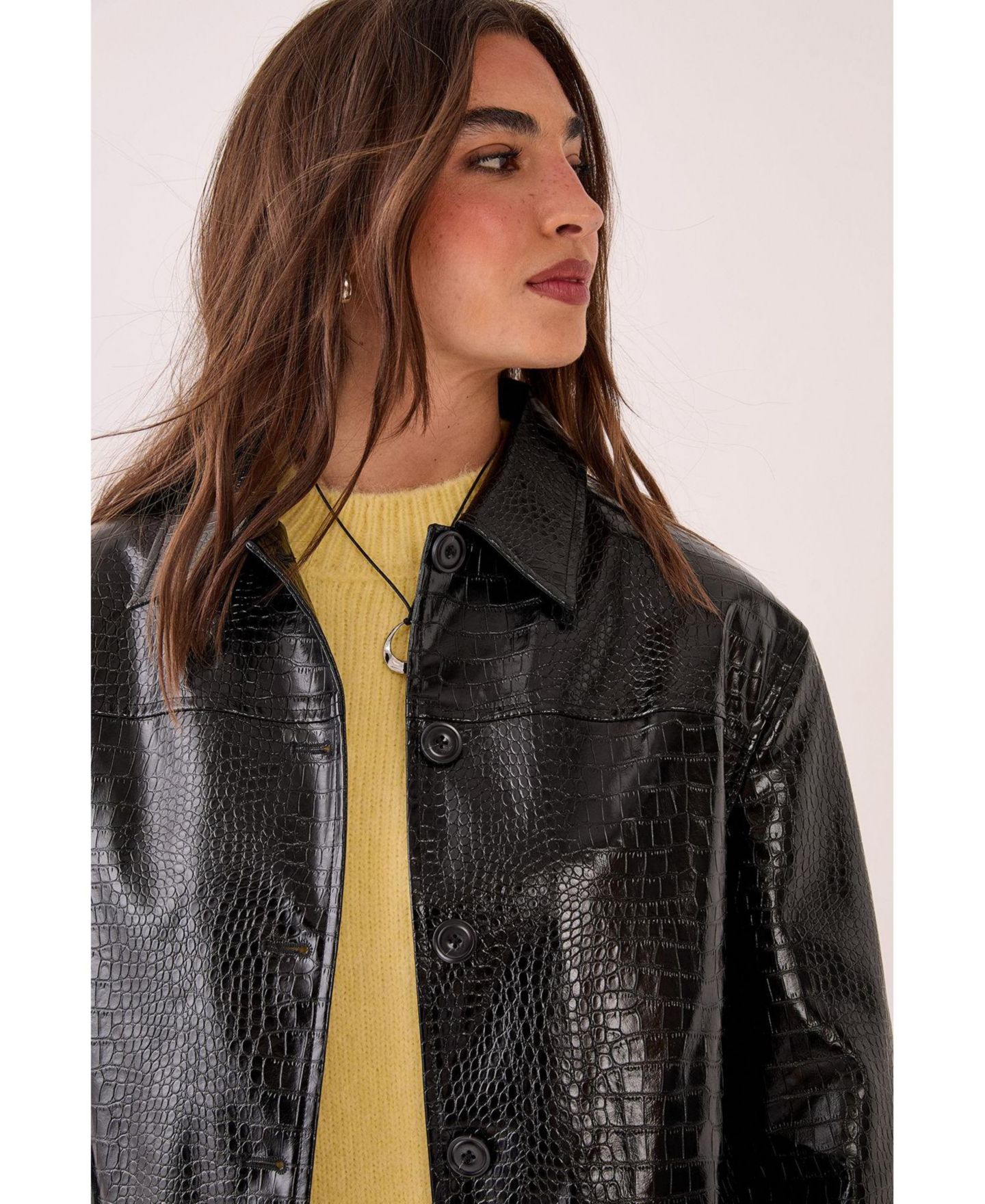 Женская куртка Nasty Gal Croc Vinyl Faux Leather Clean, цвет: Чёрный — фото 8