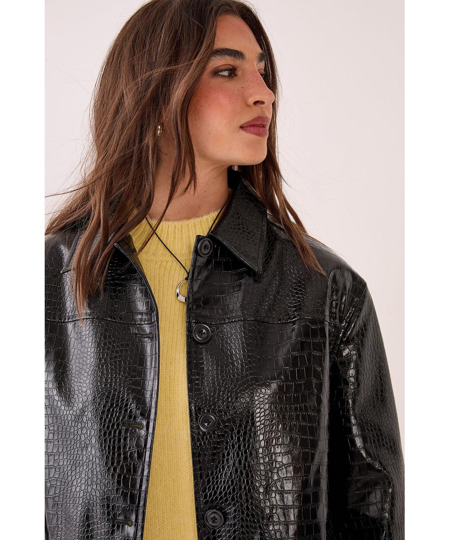 Women's Croc Vinyl Faux Leather Clean Jacket