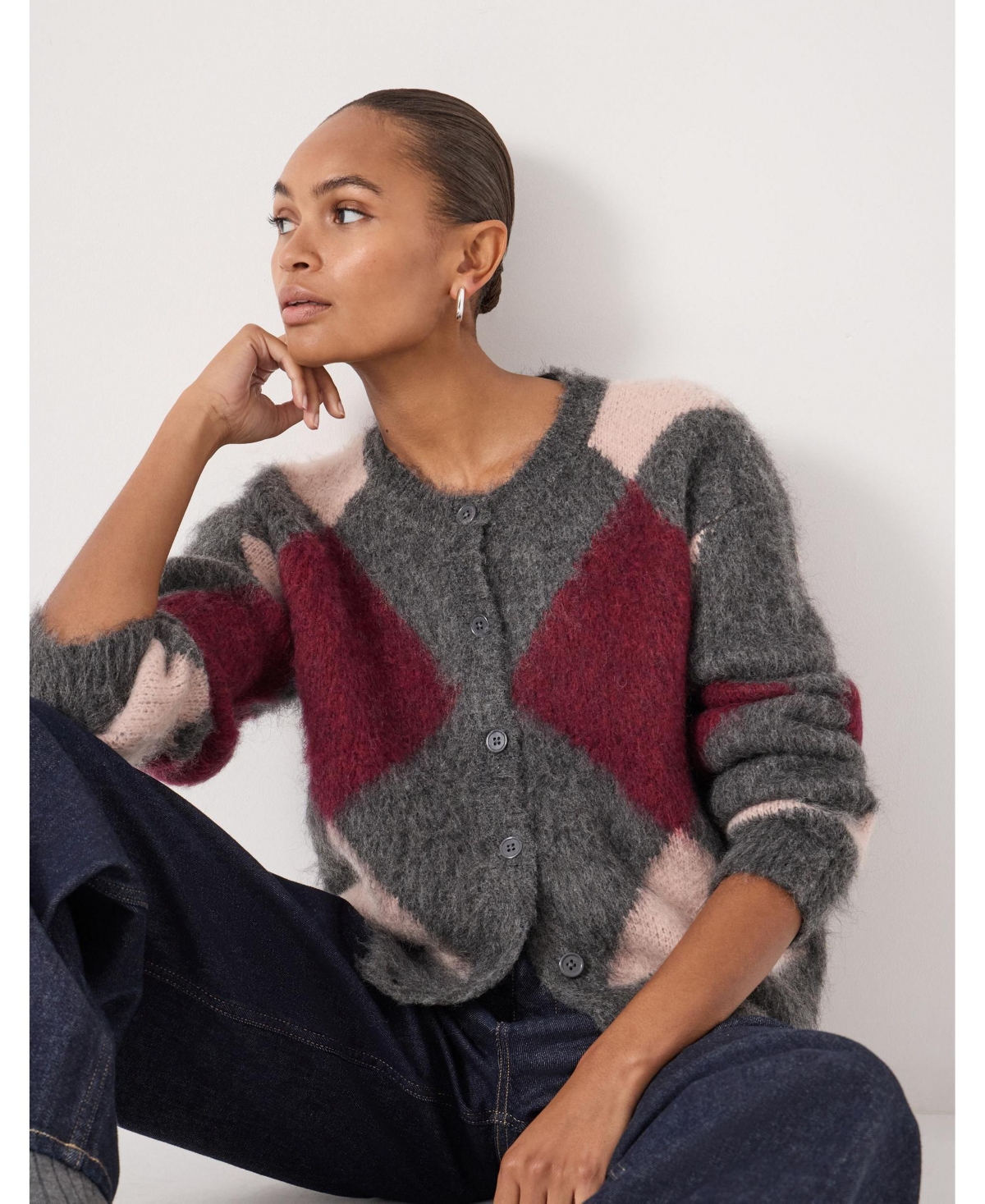 Hush Women's Brushed Argyle Knitted Cardigan
