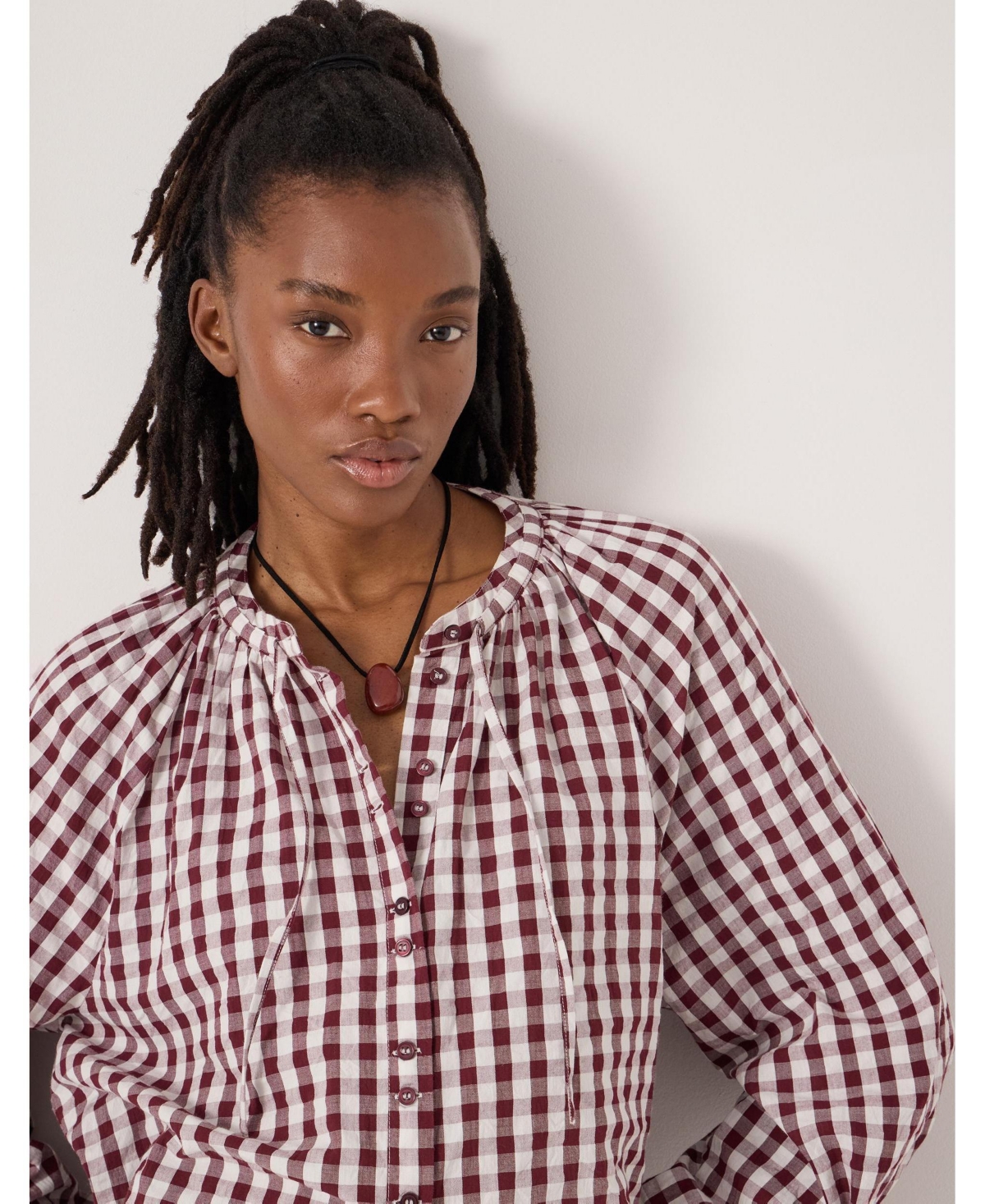 Hush Women's Elsa Gathered Gingham Beach Shirt