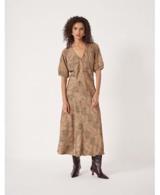 Women's Grace V-Neck Puff Sleeve Satin Dress