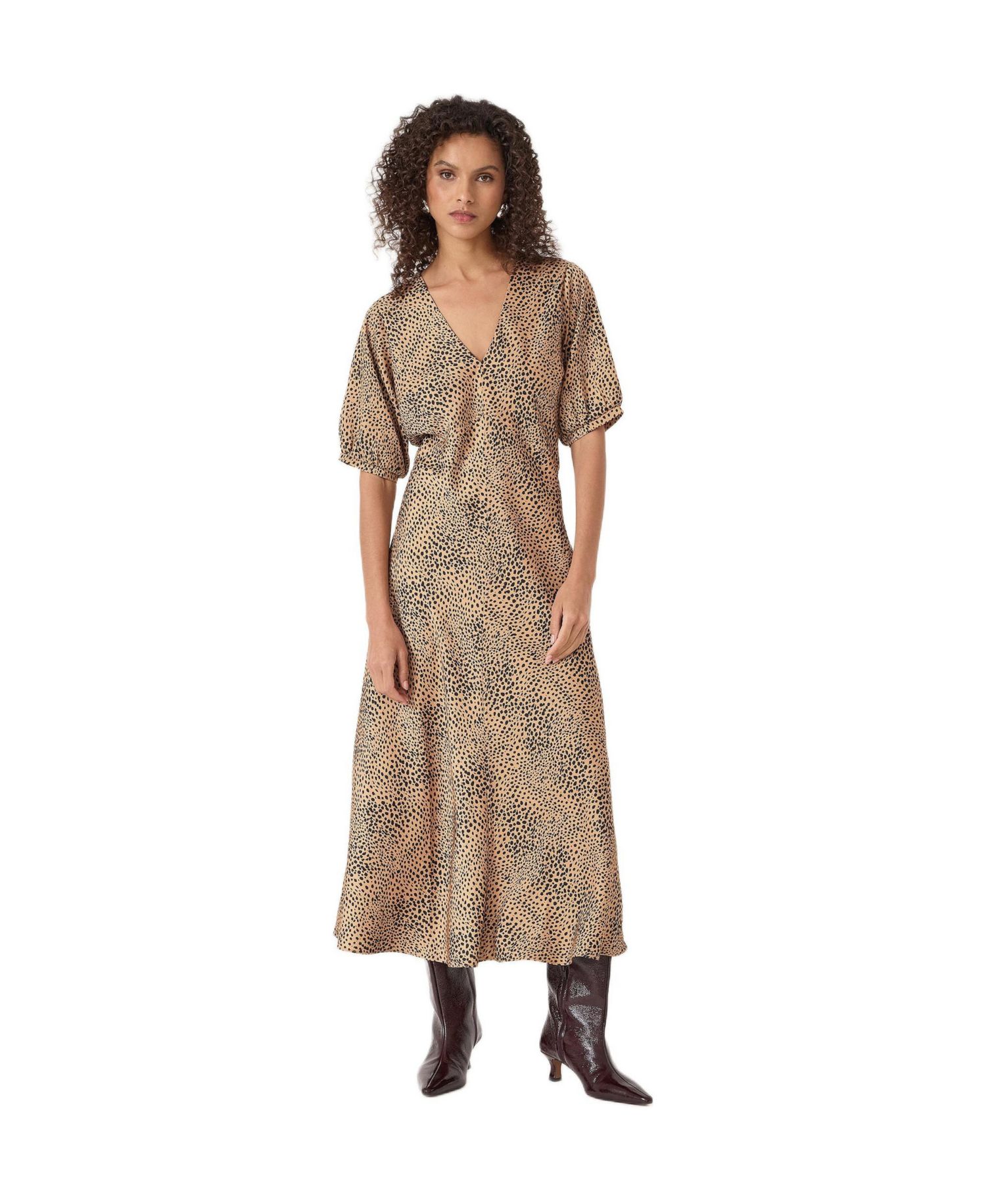 Women's Grace V-Neck Puff Sleeve Satin Dress