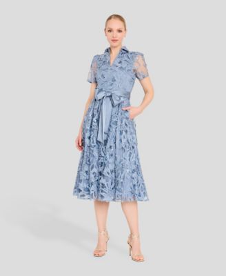 Women's Sequin Detail Collared V-Neck Midi Dress