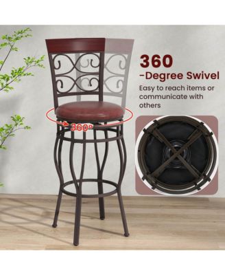 Set of 2 Vintage Bar Stools Swivel Padded Seat 30'' Bistro Dining Kitchen Pub Chair High Back