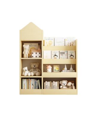 Light Brown Wooden Kids Bookshelf with 6 Compartments for Books