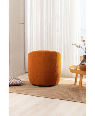 Orange Teddy Fabric Swivel Accent Armchair With Black Powder Coating Metal Ring