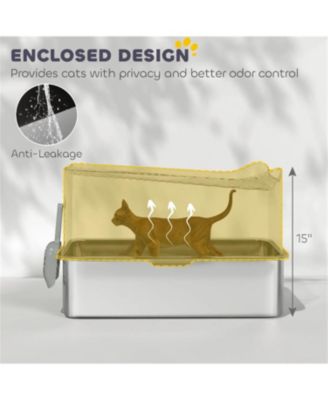 Black Stainless Steel Top-Entry Cat Litter Box with Scoop & Odor Control – 17.2 Gallon, for Cats