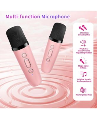 Mini Karaoke Machine Portable Bluetooth Speaker with 2 Wireless Mics LED Lights Christmas Birthday Party Gifts for Kids Adults