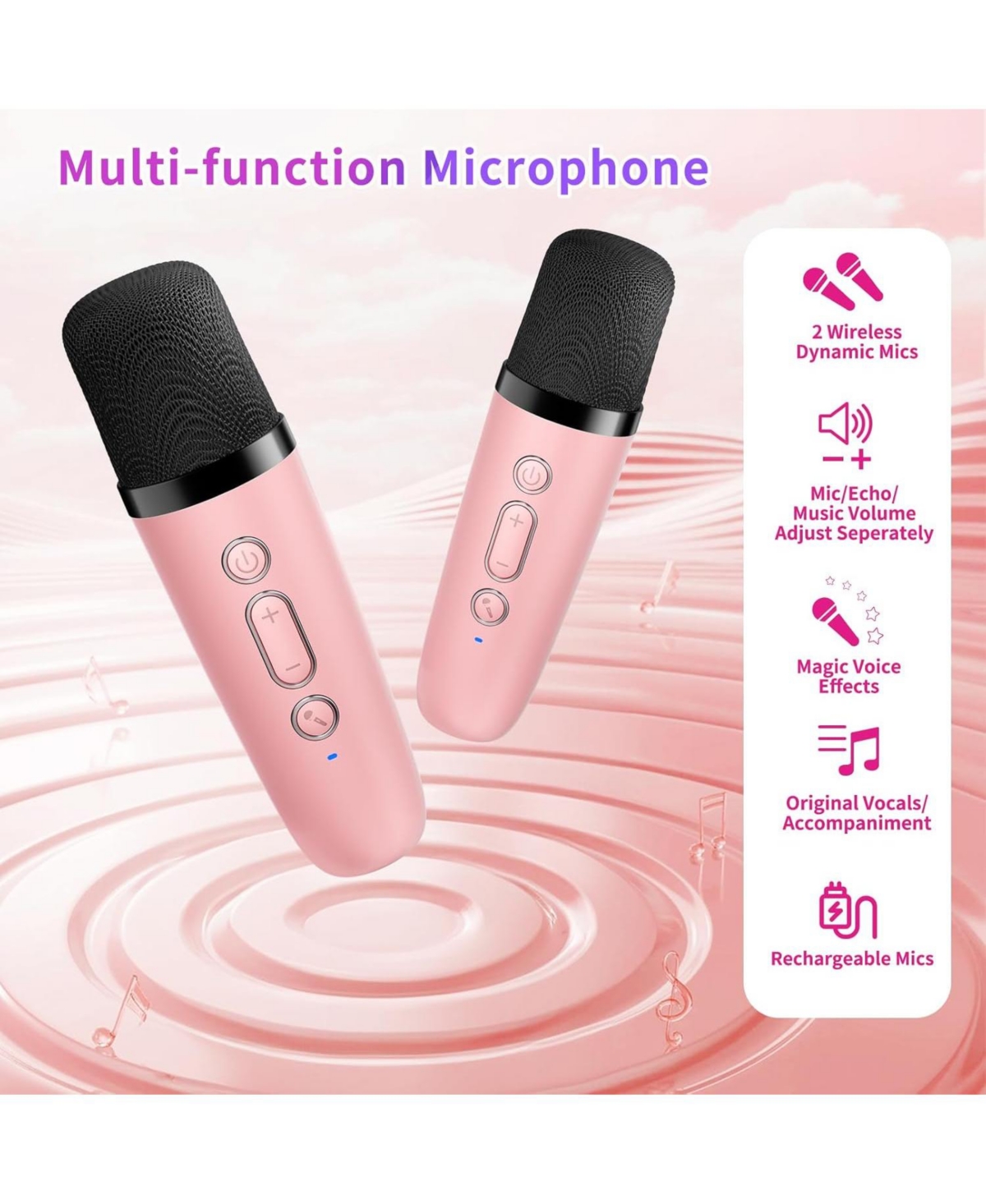 ZealSound Mini Karaoke Machine Portable Bluetooth Speaker with 2 Wireless Mics Led Lights Christmas Birthday Party Gifts for Kids Adults