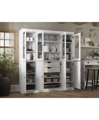 100% Solid Wood 65" Pantry China Cabinet with Clear Glass, Shaker Doors, 2-Drawers & Adjustable Shelves