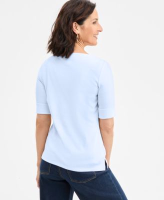 Women's Boat-Neck Elbow Sleeve Cotton Top