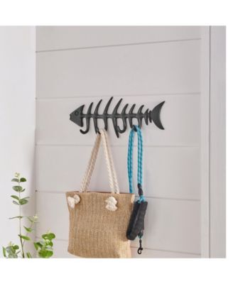 Fishbone Decorative Wall Sculpture Utility Hook Unit with 4 Hooks