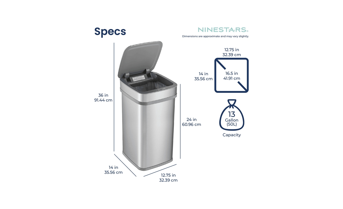 Ninestars Nova² Uv Odor Neutralizing Smart Kitchen Trash Can 13 Gallon Squared