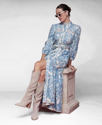 Women's Belted Puff-Shoulder Maxi Dress