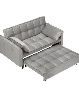 55 Inch Pull Out Sleeper Loveseat Sofa Bed, Convertible Velvet Couch with Pillows and Side Storage Pockets