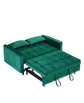55 Inch Pull Out Sleeper Loveseat Sofa Bed, Convertible Velvet Couch with Pillows and Side Storage Pockets