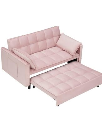 55 Inch Pull Out Sleeper Loveseat Sofa Bed, Convertible Velvet Couch with Pillows and Side Storage Pockets