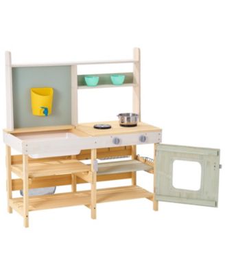 Outdoor Mud Kitchen with Storage Bag, Metal Baskets & Stoves