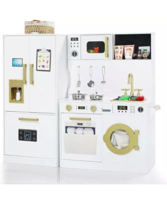 Pretend Play Kitchen Wooden Toy Set for Kids with Sounds, Utensils, Oven & Microwave, Gift for Age 3+