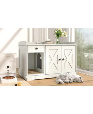 White Farmhouse Cat Litter Box Enclosure with Storage