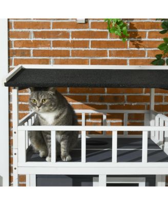 Gray Outdoor Wooden Feral Cat Shelter with Roof
