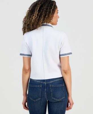 Petite Embroidered-Trim Cardigan