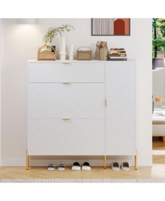 49.21 in. H Wood Shoe Storage Cabinet with Flip-Up Drawers Adjustable Shelf