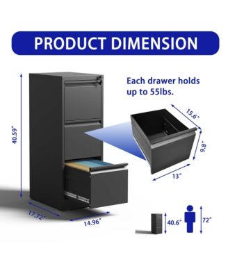3 Drawer Metal Vertical File Cabinet with Lock Office Home Steel Vertical File Cabinet for A4 Legal/Letter Size
