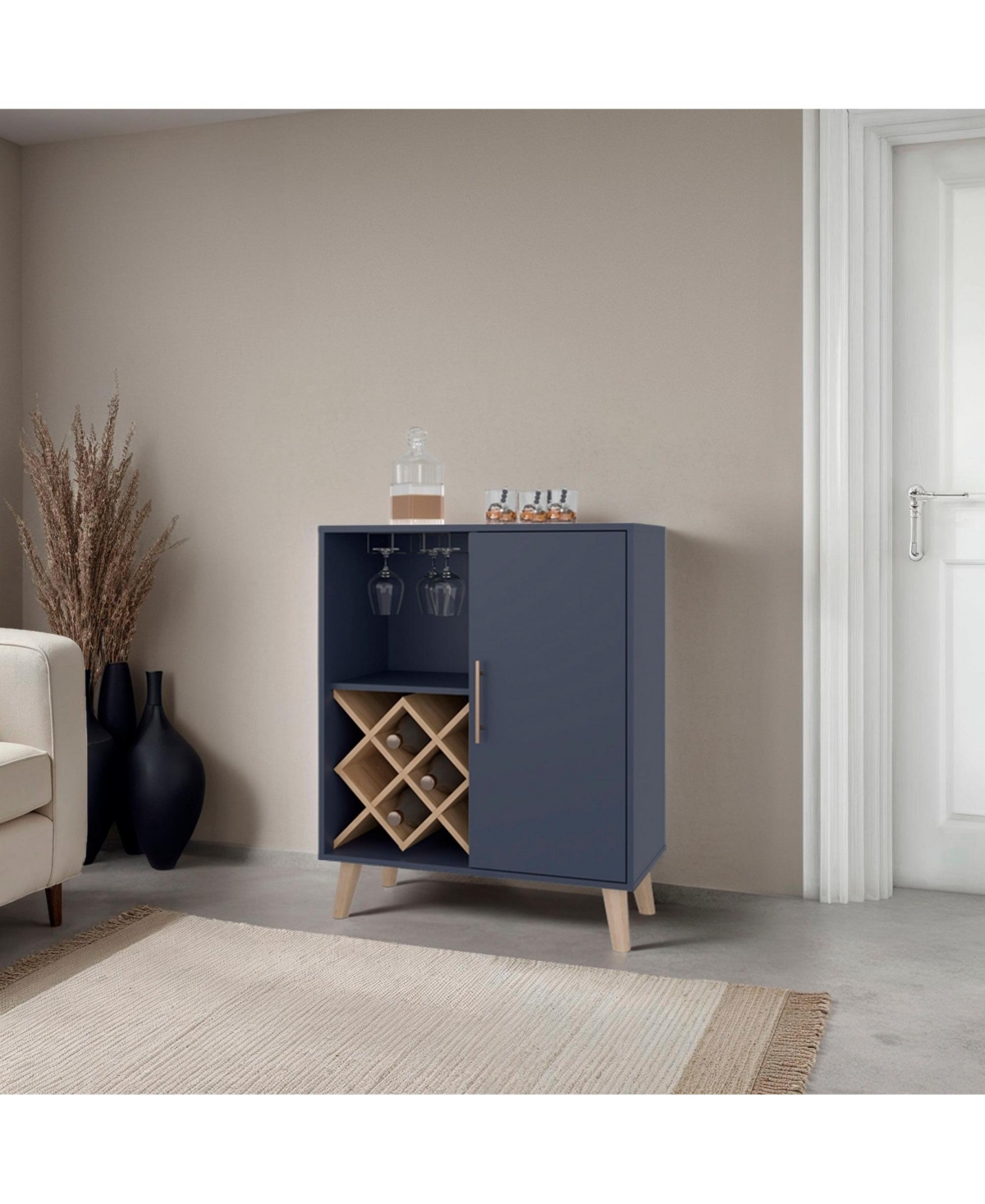 Boyel Living 38" Cross-Style Wine Rack Cabinet with Open Shelves and Closed Storage