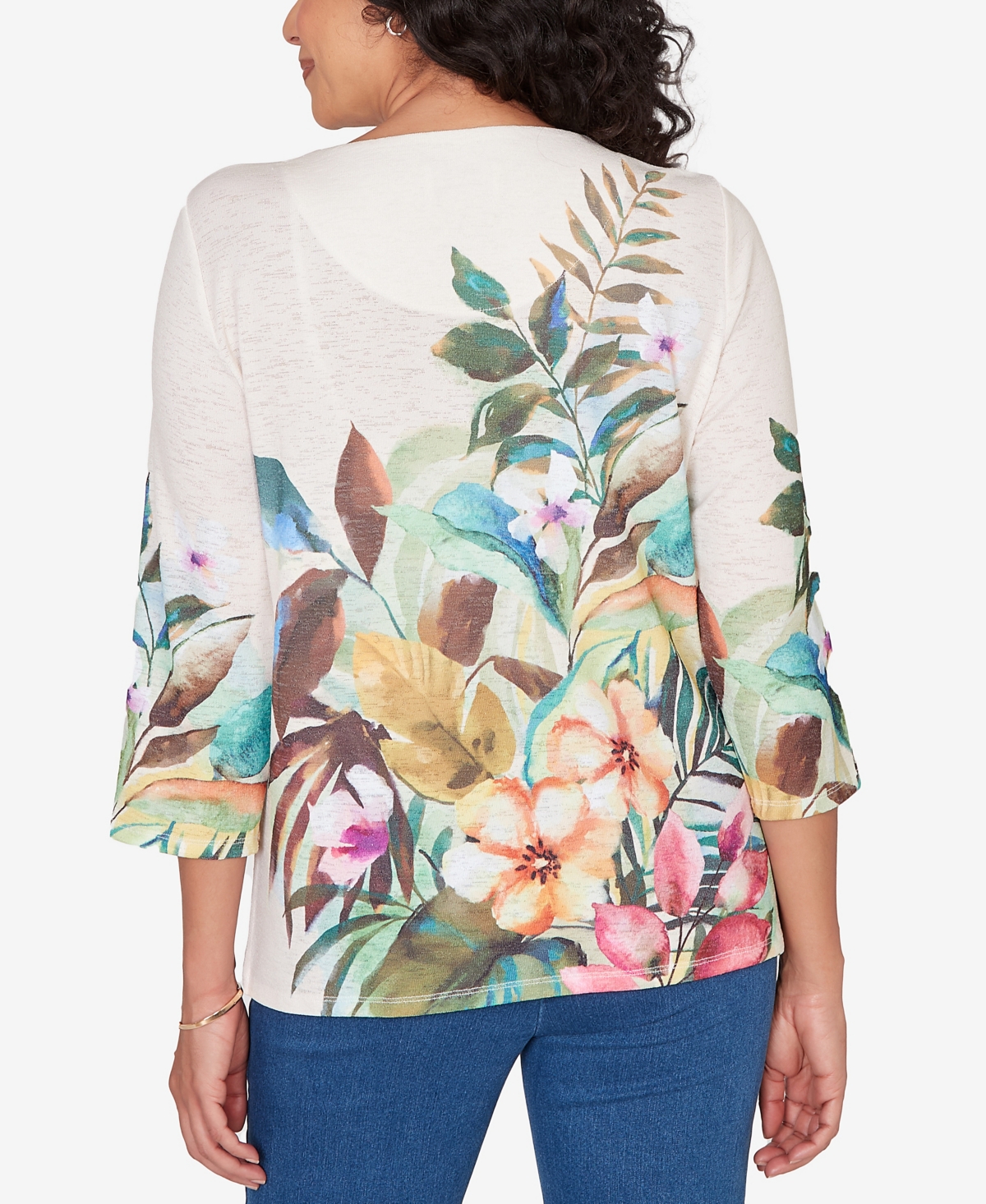 Alfred Dunner Petite Classic Tropical Print Top with Necklace