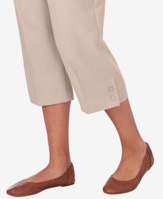 Petite Classic Button Hem Gathered Waistband Capri