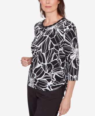 Petite Classic Floral Linework Side Tie Ruched Top