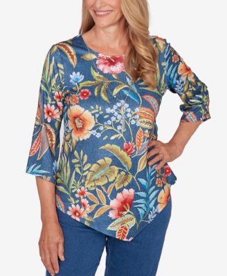 Petite Classic Floral Print Pointed Hem Top with Necklace